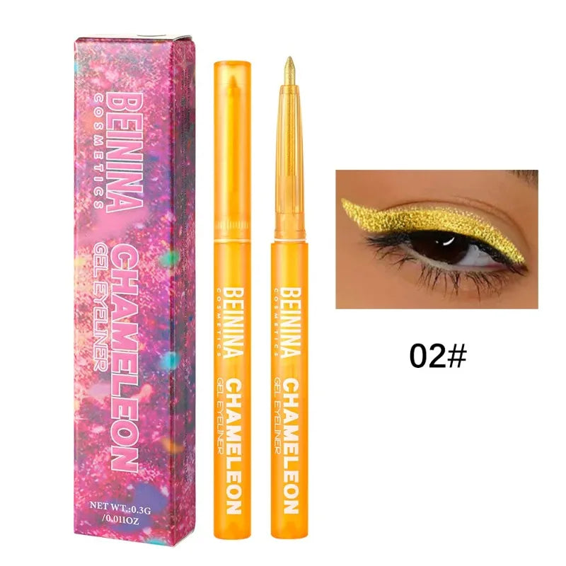 Shiny Chameleon Yellow Eyeliner Gel Pen Metallic Eyeshadow Multicolor Eye Liner Pearlescent Polarized Inner Eyes Pigment Makeup Zpaxo 02