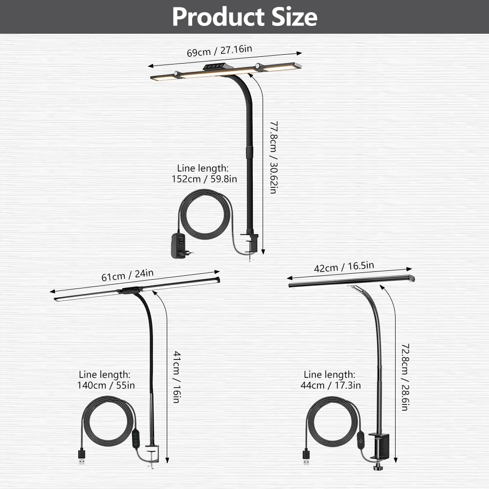 Home Office LED Desk Lamp Double Head Stepless Dimming Eye-Caring Reading Lights 3 Color Mode Flexible Adjustable PC Table Lamps Zpaxo