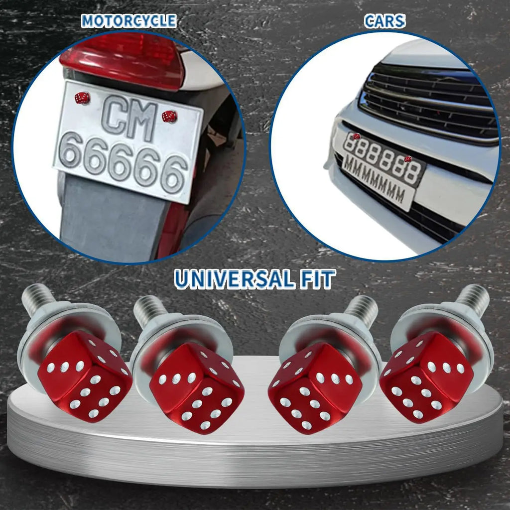 Dice License Plate Screws – Stainless Steel & Aluminum Set of 4
