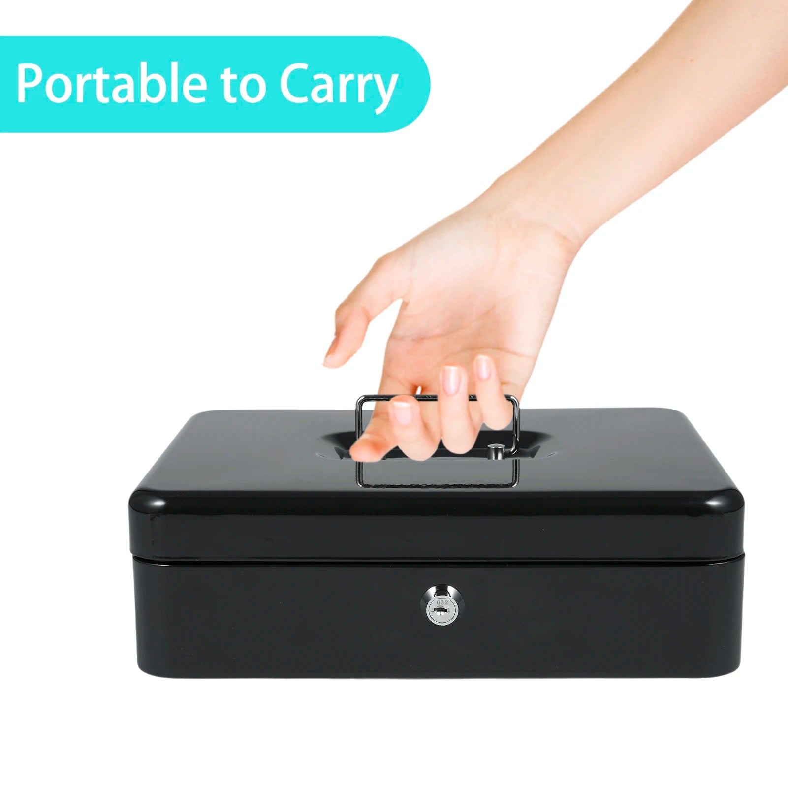 Cash Box Metal Money Box with Coin Trays Cantilever Design & Bill Slot with Spring Clips to Organize for Valuables Zpaxo