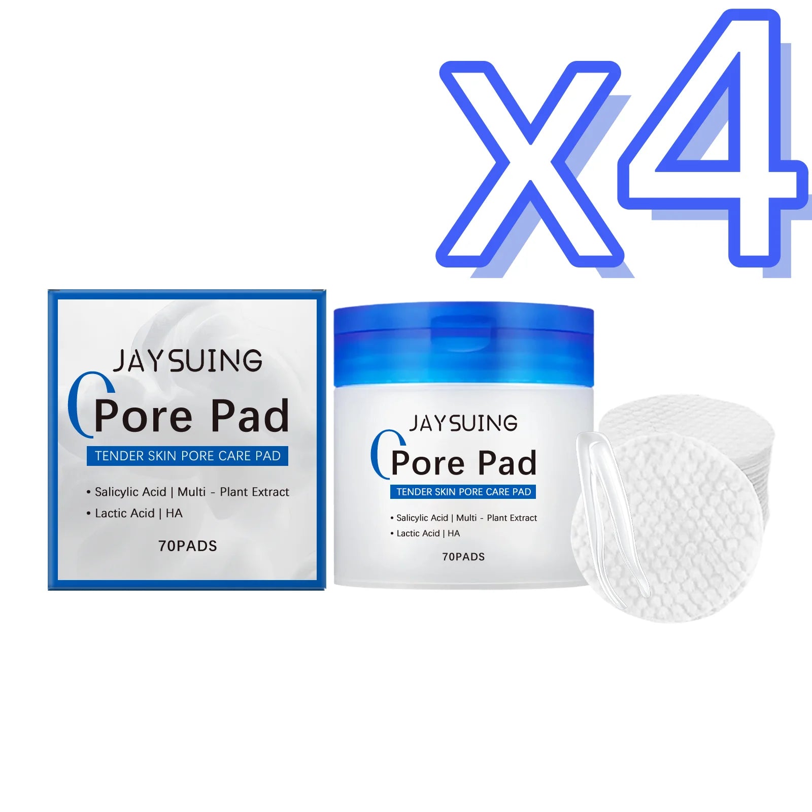 Jaysuing Hyaluronic Acid Exfoliating Cotton Pads 70 Pcs Exfoliating Face Pads Zpaxo 70pcs Boxed X 4PCS