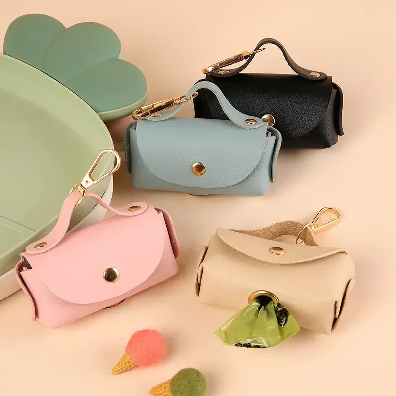 Stylish Pet Bag Holder Faux Leather Pet Poop Bag Holder with Dispenser for Dog Bags Portable Dog Poop Bag Organizer Supplies Pet Zpaxo