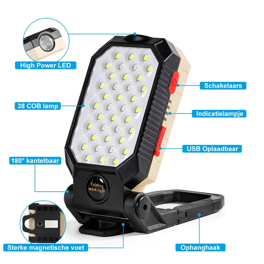 Magnetic LED Work Light – Rechargeable Flashlight & Floodlight