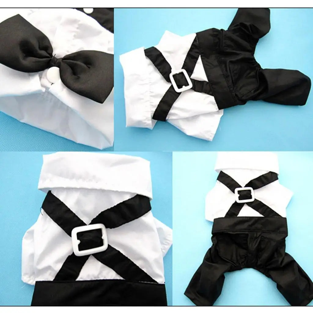 Dog Costumes Shirt Suit Tuxedo Wedding Party Clothes Bow Tie Pet Coat Zpaxo