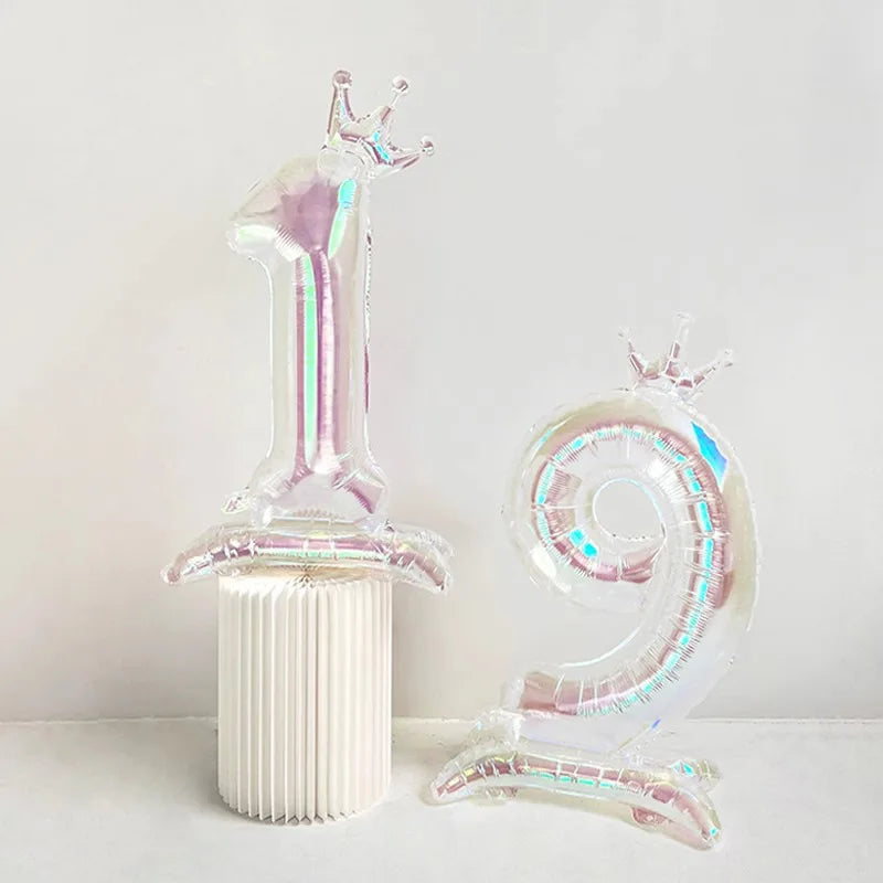 Iridescent Transparent Standing Number Balloons Crown 0-9 Digital