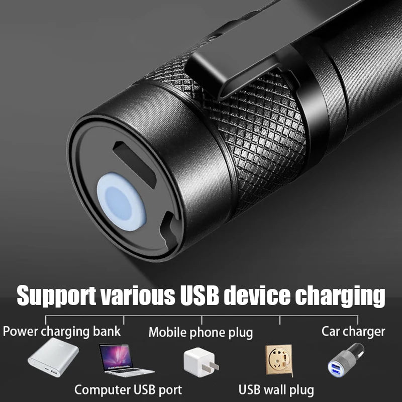 Rechargeable Mini Led Flashlight Zoomable Portable Outdoor Camping