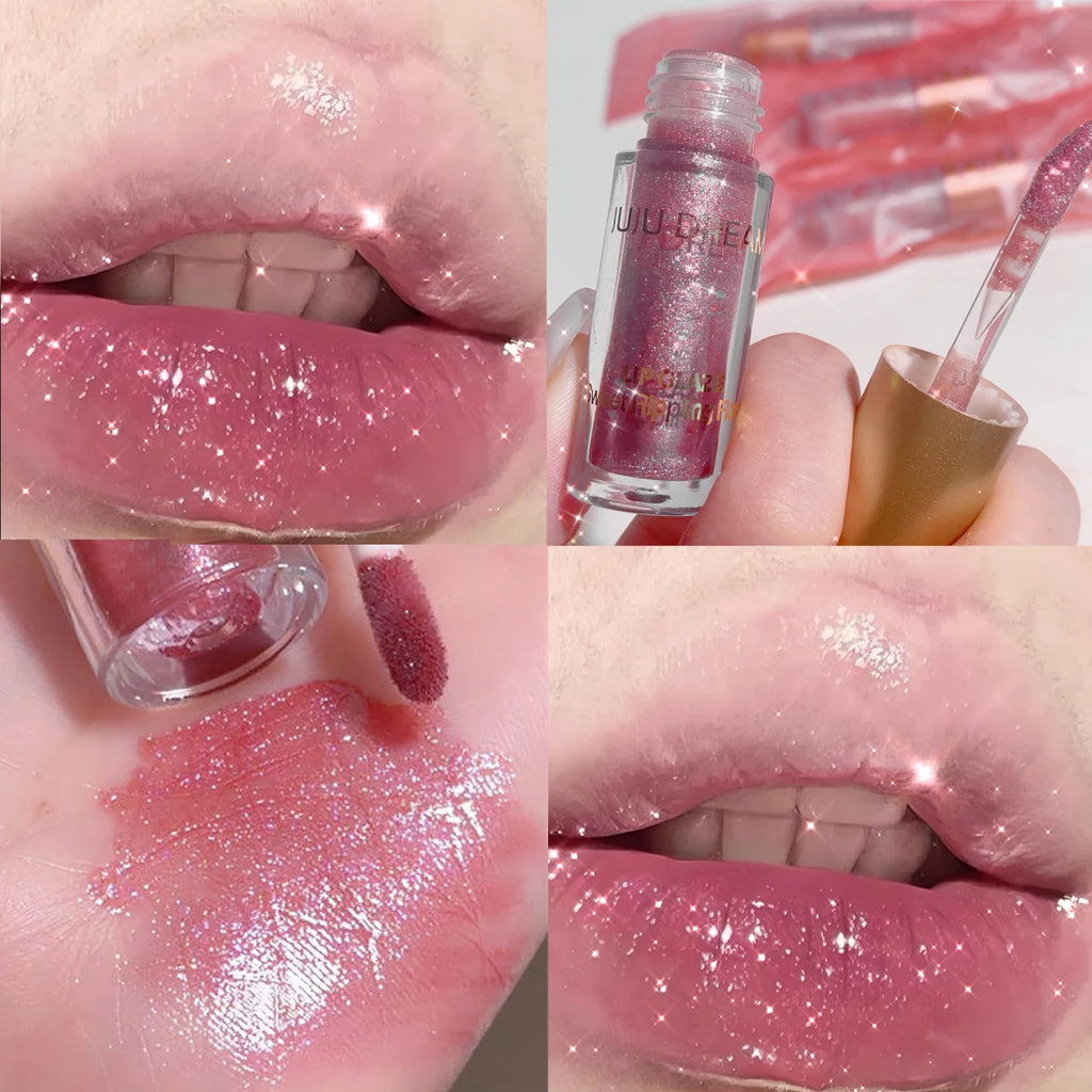 Sparkling Pink Lip Gloss, Glitter Lip Glaze for Plump & Shining Lip Makeup, Long-Lasting Moisturizing Lip Glaze Zpaxo