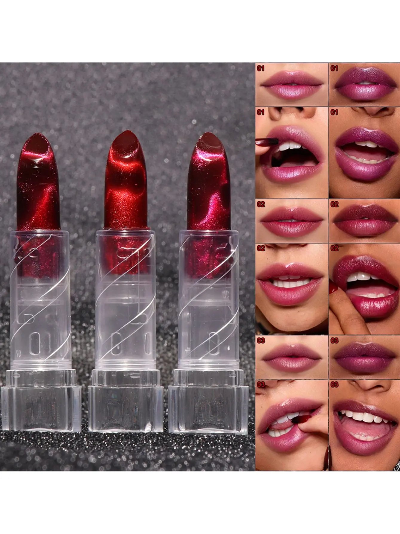 2pcs Moisturizing Cat Eye Lipstick Mirror Glitter Metallic Lipstick Diamond Pink Pearl Sparkling Lip Gloss Color Changing Lips Zpaxo