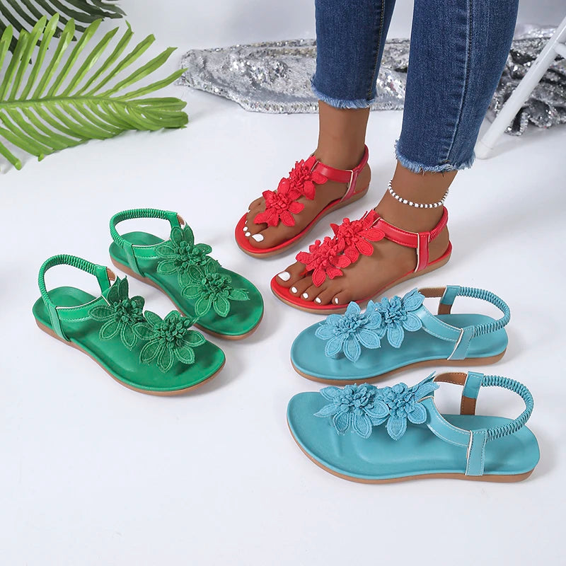 Woman Floral Sandals Clip Toe Flat Summer Lightweight Fashion Shoes