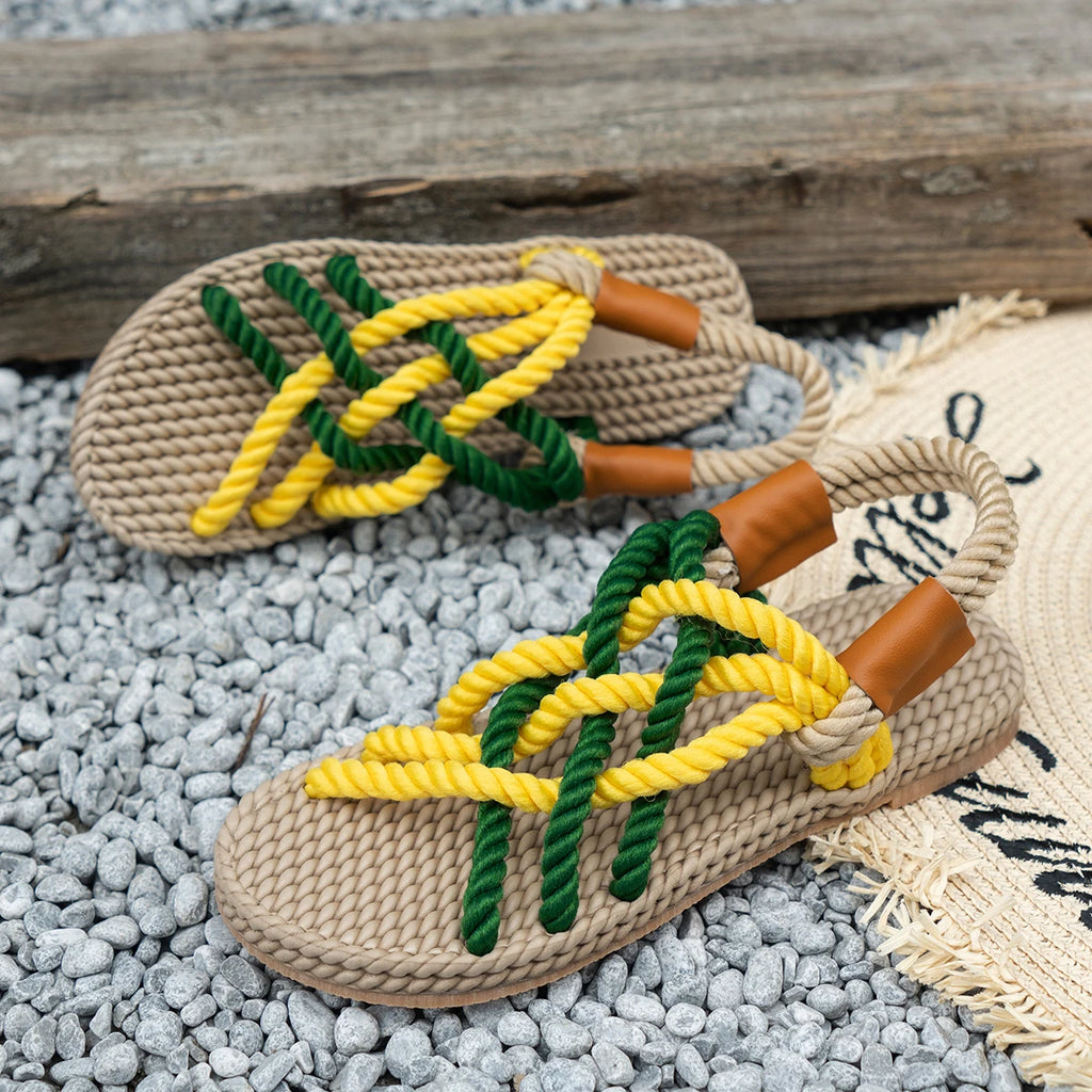 Designer Women Roman Beach Sandals 2026 New Summer Shoes Handmade Braided Rope Flats Shoes Women Versatile Outdoor Sandals Women Zpaxo