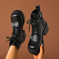 Women Ankle Boots 2025 New Fashion Lace Up Shoes Comfortable Luxury Buckle Strap Boots Women Solid Chunky Heel Mid-Calf Boots Zpaxo black 43