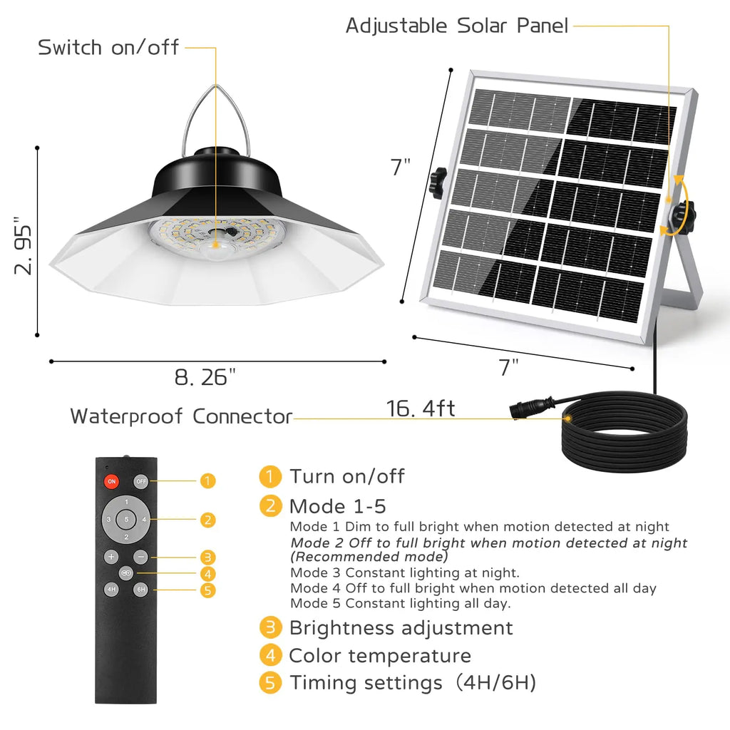 Solar Pendant Lights with Sensor Shed Lamp Indoor Remote Daytime Available for Barn Garage Solar Powered Outdoor Light Zpaxo