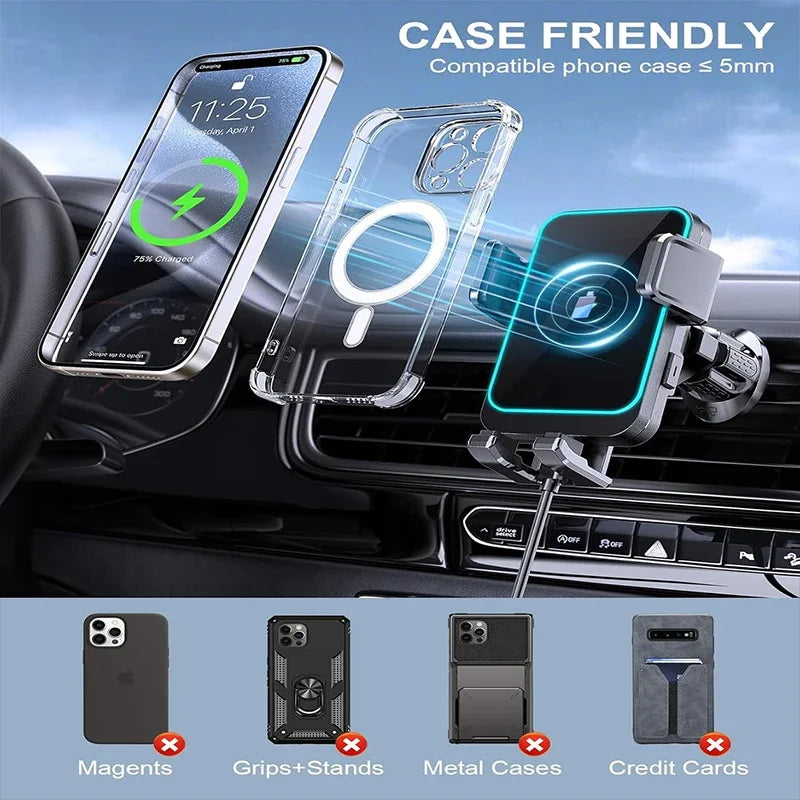 UYUXIO Wireless Car Charger 66W Fast Charging Auto Clamping Air Vent