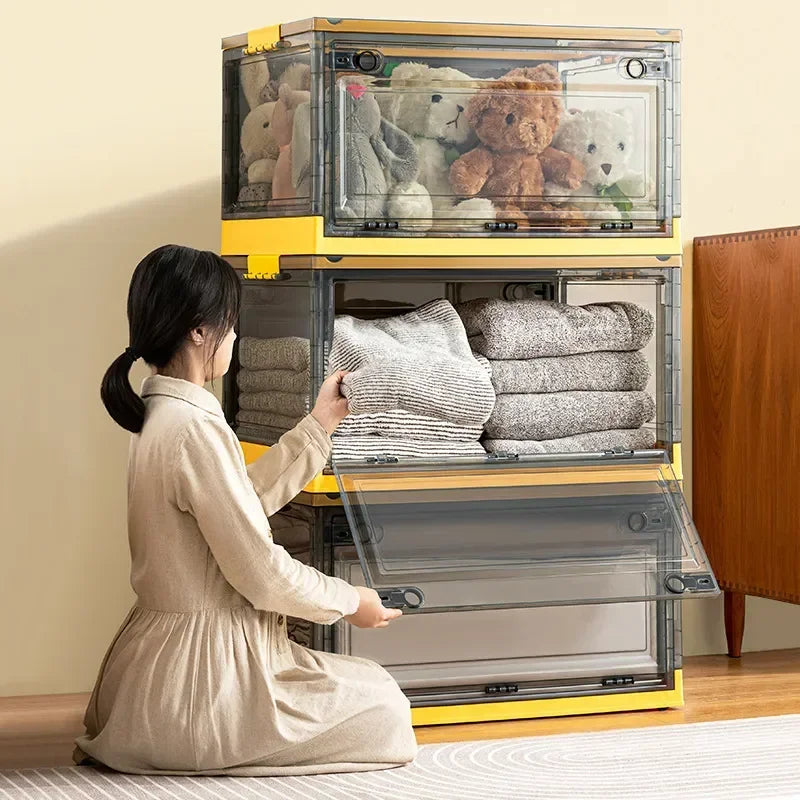 1pc Foldable Storage Trunk Open Storage Box Transparent Storage Box Home Wardrobe Clothes Organizer Large Capacity Clear Plastic Zpaxo