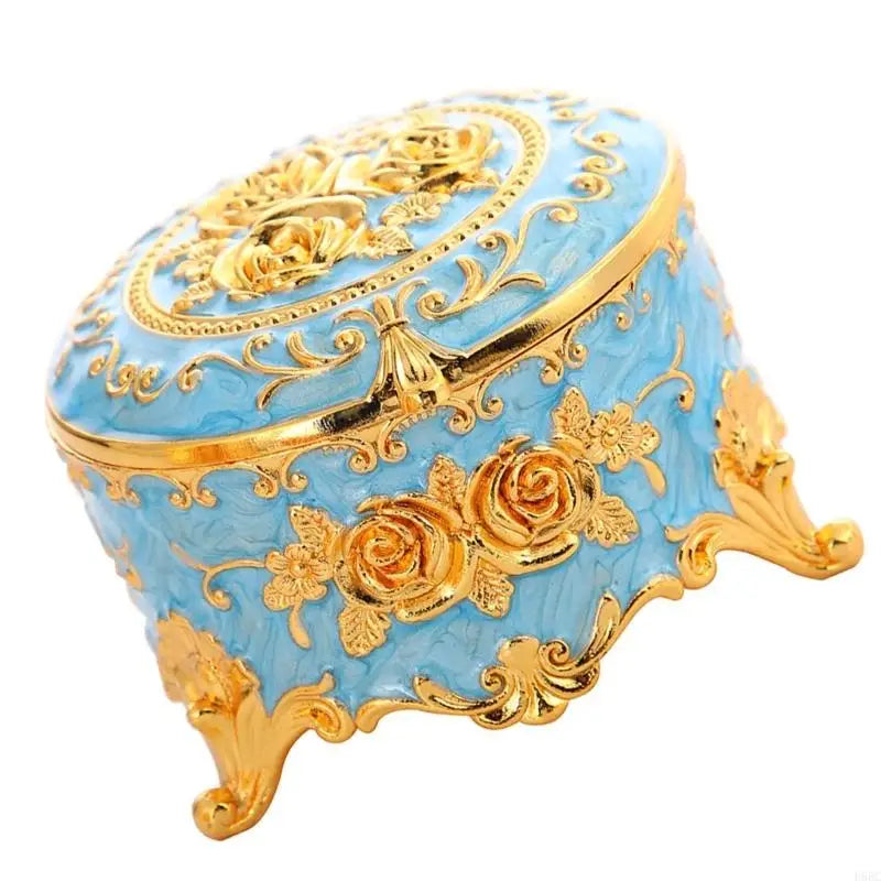 Retro Enamel Trinket Organiser Jewelry Box with Secure Closure Home Decoration Zpaxo