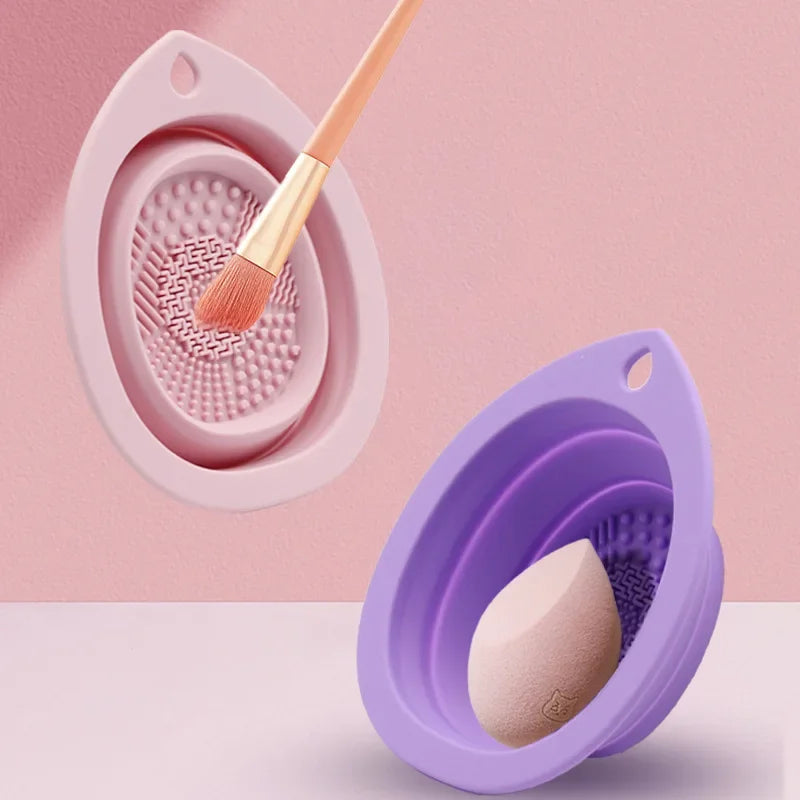 Silicone Makeup Brush Cleaner Folding Powder Puff Cleaning Bowl Eyeshadow Brushes Washing Soft Mat Beauty Tools Scrubber Box Zpaxo