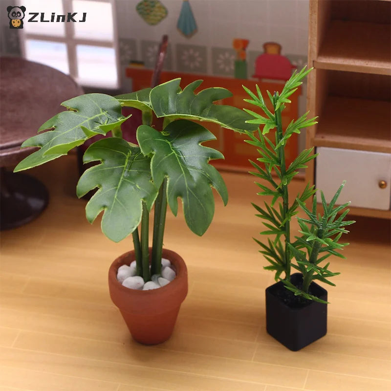▶1Pcs 1:12 Dollhouse Simulation Green Plant Potted Model Doll Home Living Room Decoration Micro Landscape Garden Scene Ornament Zpaxo