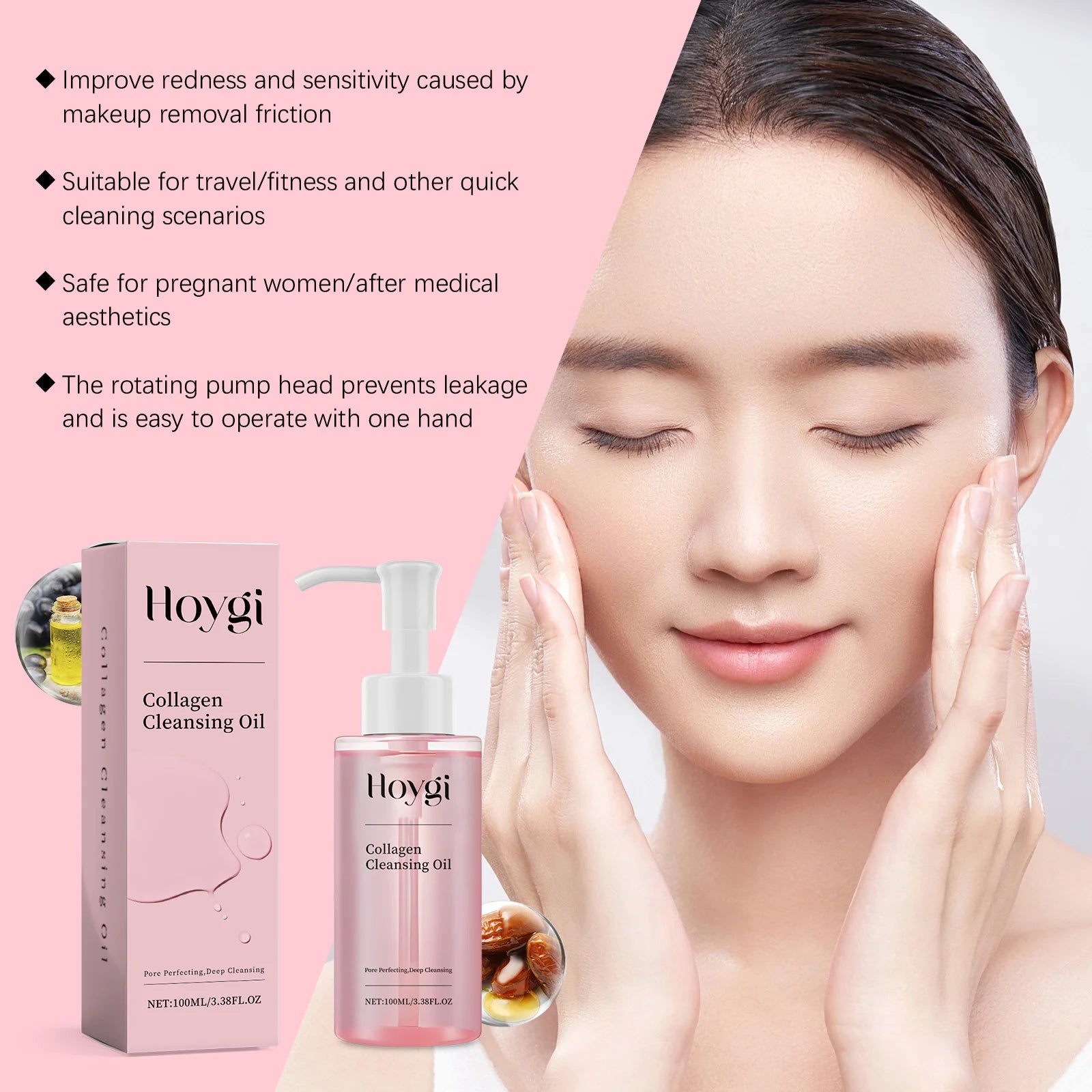 Hoygi 100ml Collagen Infused Makeup Remover Oil Jojoba Fast Emulsifying Gentle Cleansing for Waterproof Makeup Vegan No Residue Zpaxo