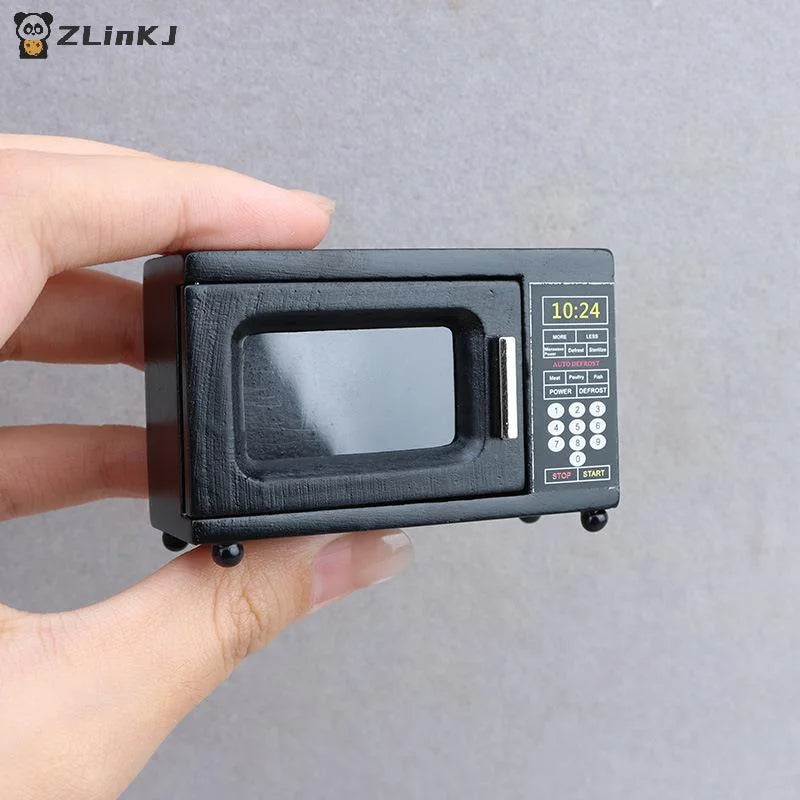 ▶1:12 Dollhouse Miniature Black Microwave Oven Furniture Home Model Decor Toy Doll House Accessories Zpaxo