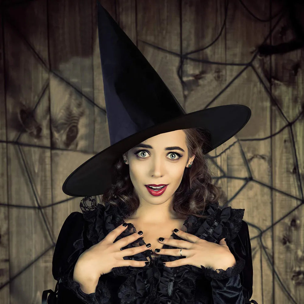Halloween Witch Hat Black Folds Wizard Hats Women Men Masquerade