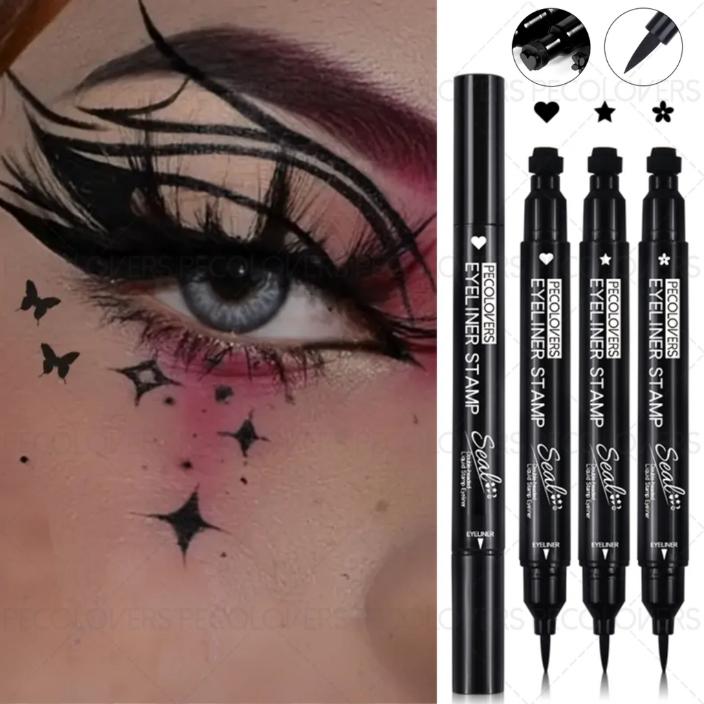 1PC Double-head Eyeliner Pencil - Waterproof, Quick Drying, Including Star and Heart Pattern, Suitable for Festivals/party Zpaxo