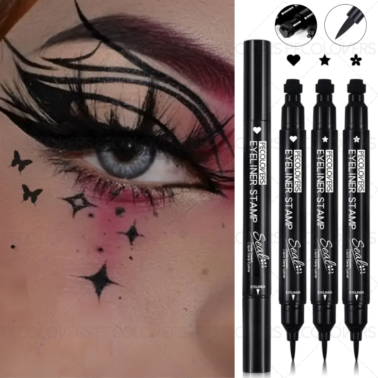 1PC Double-head Eyeliner Pencil - Waterproof, Quick Drying, Including Star and Heart Pattern, Suitable for Festivals/party Zpaxo