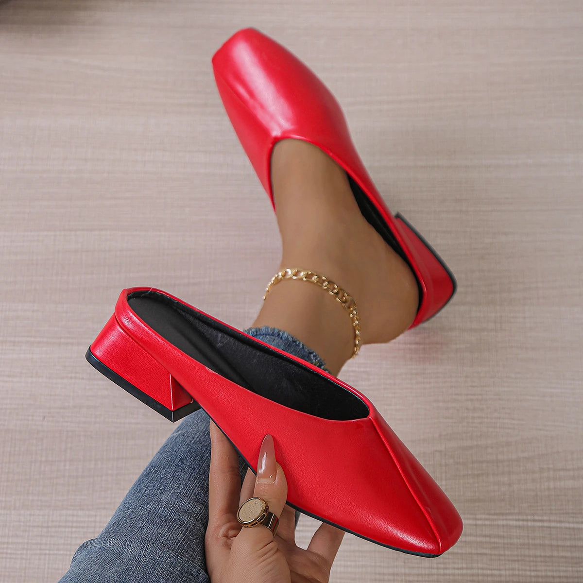 Women Mules Shoes 2025 Low Heel Comfortable Slippers Outdoor Spring Zpaxo Red 43