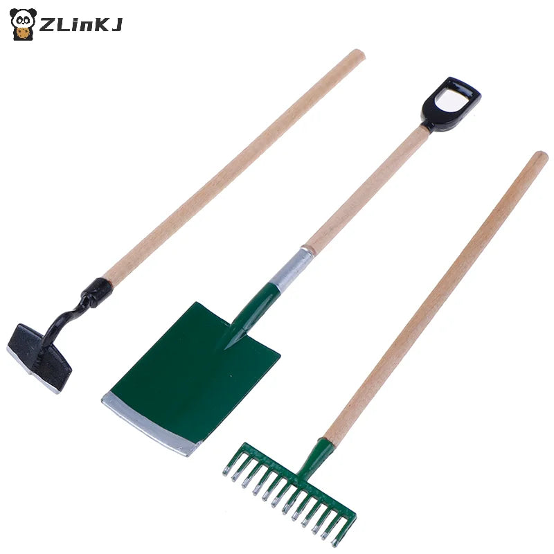 ▶3Pcs/set Metal Garden Spade Rake Tools For Dolls House Miniatures Accessories Zpaxo