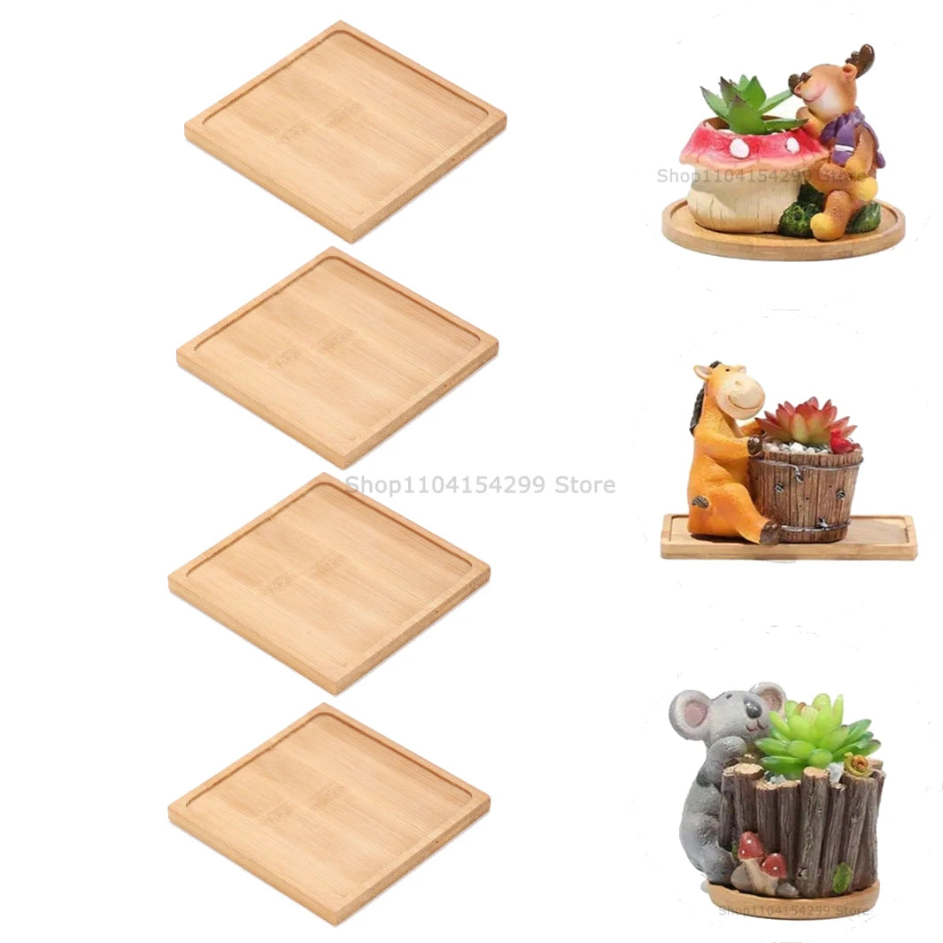 Flower Pot Tray Multi Bamboo Tray Wood Cup Pad Plant Pot Tray for Kitchen Decorative Plate Creative Coaster Coffee Cup Mat Zpaxo Square-4pcs