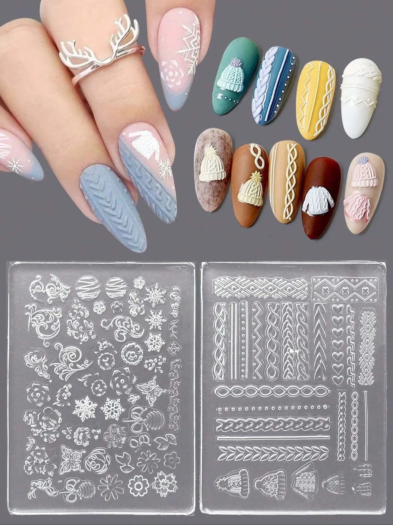 2-Pack 3D Retro Sweater & Flower Silicone Nail Art Molds Nail Art Molds Zpaxo 2PCS