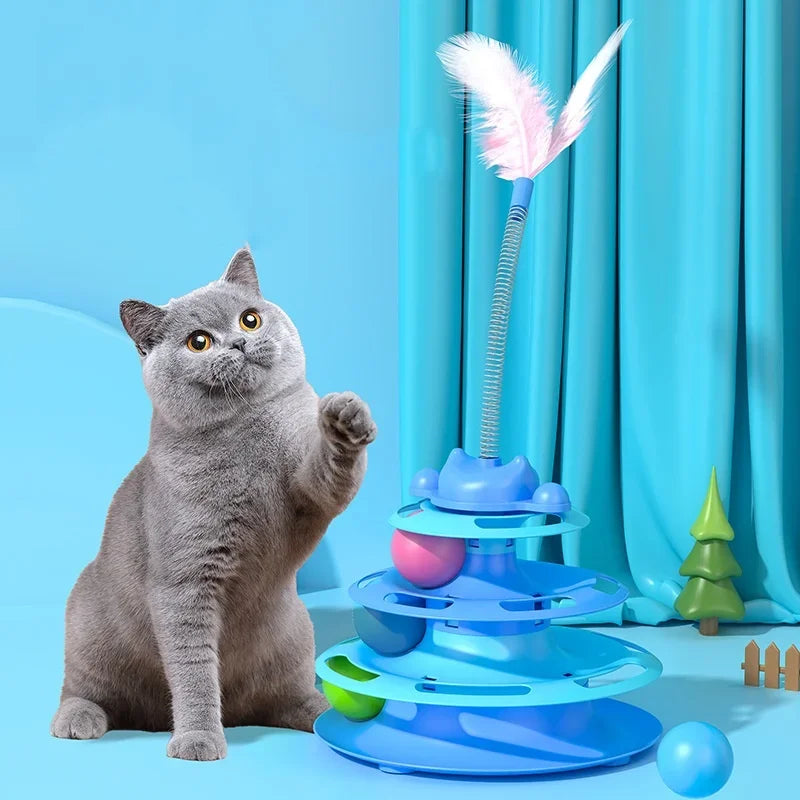 1pcs 4-Layer Cat Turntable With Fun Toy Ball And Playing Stick - Interactive Toy For Cats Zpaxo