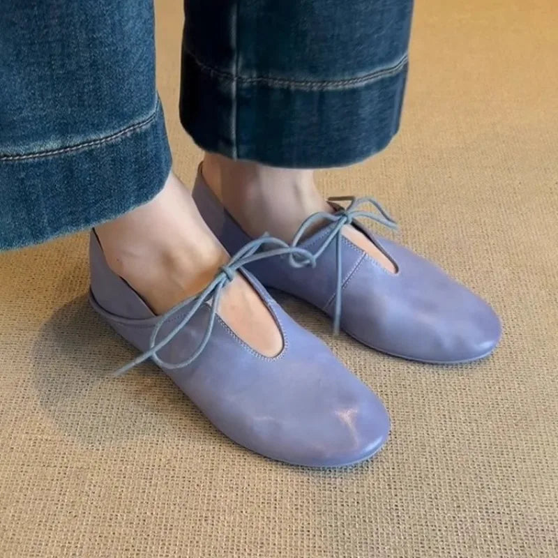 Soft Sole Flat Shoes Round Toe Deep Mouth Lace-up Lightweight