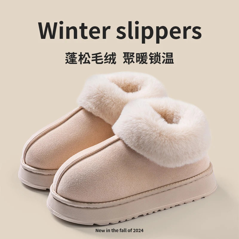 2025 Women's Fashion Snow Boots Fluffy Plush Faux Fur Soft Slippers