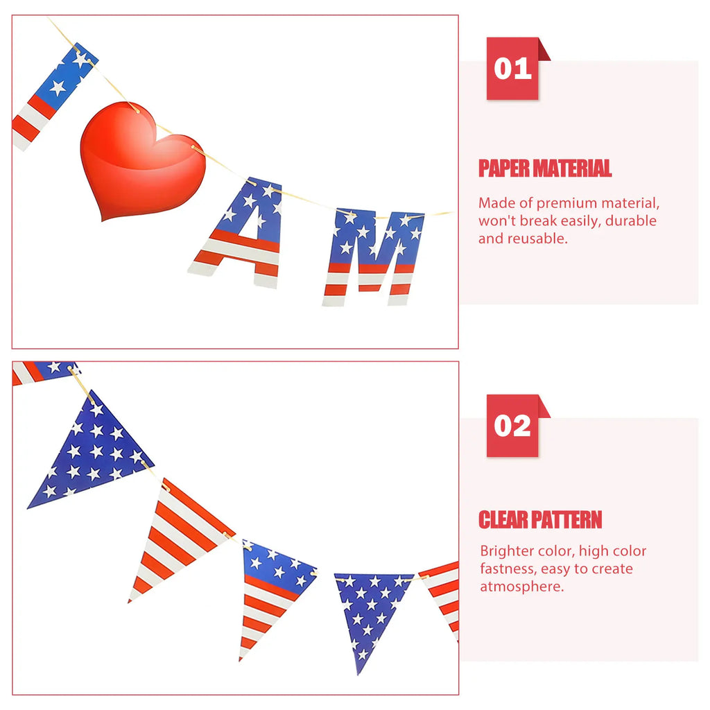 1Set Independence Day Pennant Garland Flag Decor Usa Patriotic Bunting for Wall Mantel Window Backdrop 4Th of July Party Zpaxo