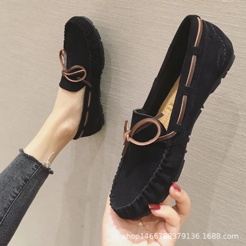 2022 Autumn New Mother Shoes women's Single Shoes Peas Shoes Leather Soft Bottom Wedge Loafers Butterfly Flats Zpaxo