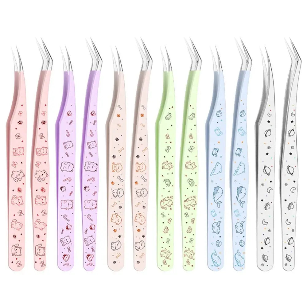 Stainless Steel Scrapbook Tweezers Anti-static Cartoon Pattern Lash Zpaxo