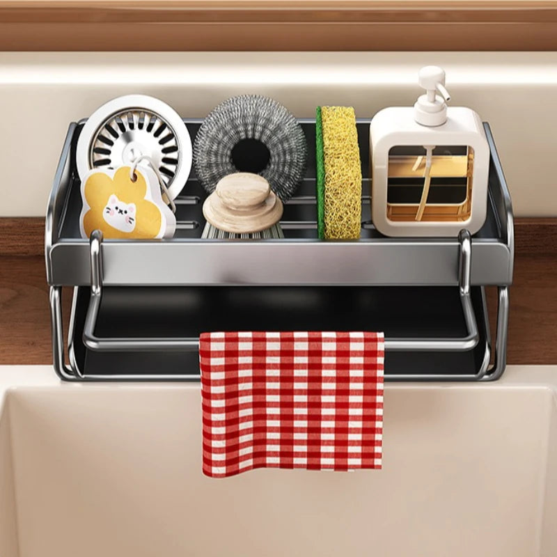 Automatic Drain Sponge Holder Kitchen Sink Rust-resistant Carbon