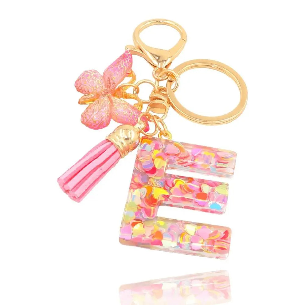 Personality Dreamy 26 Letter Keychain Sequin A-Z Butterfly Initial Keyring Exquisite Pink Alphabet Key Chain Handbag DecorWomen Zpaxo Letter E