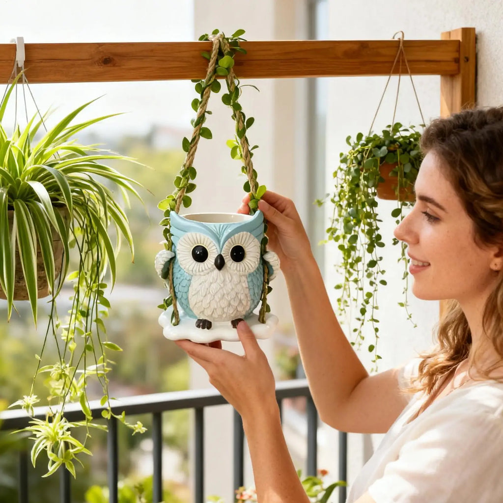 Cute Plant Pots Resin with Drainage Hole Owl Planter Small Plant Pots for Indoor Outdoor Garden Patio Porch Bedroom Living Room Zpaxo