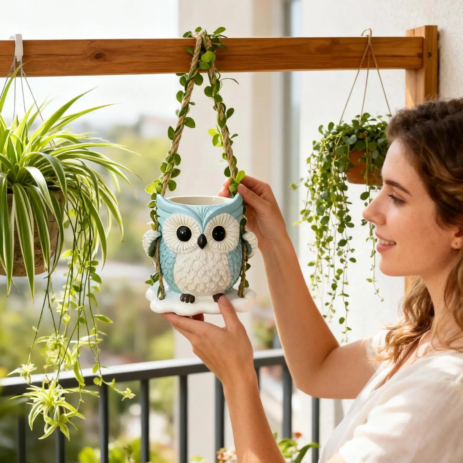 Cute Plant Pots Resin with Drainage Hole Owl Planter Small Plant Pots for Indoor Outdoor Garden Patio Porch Bedroom Living Room Zpaxo