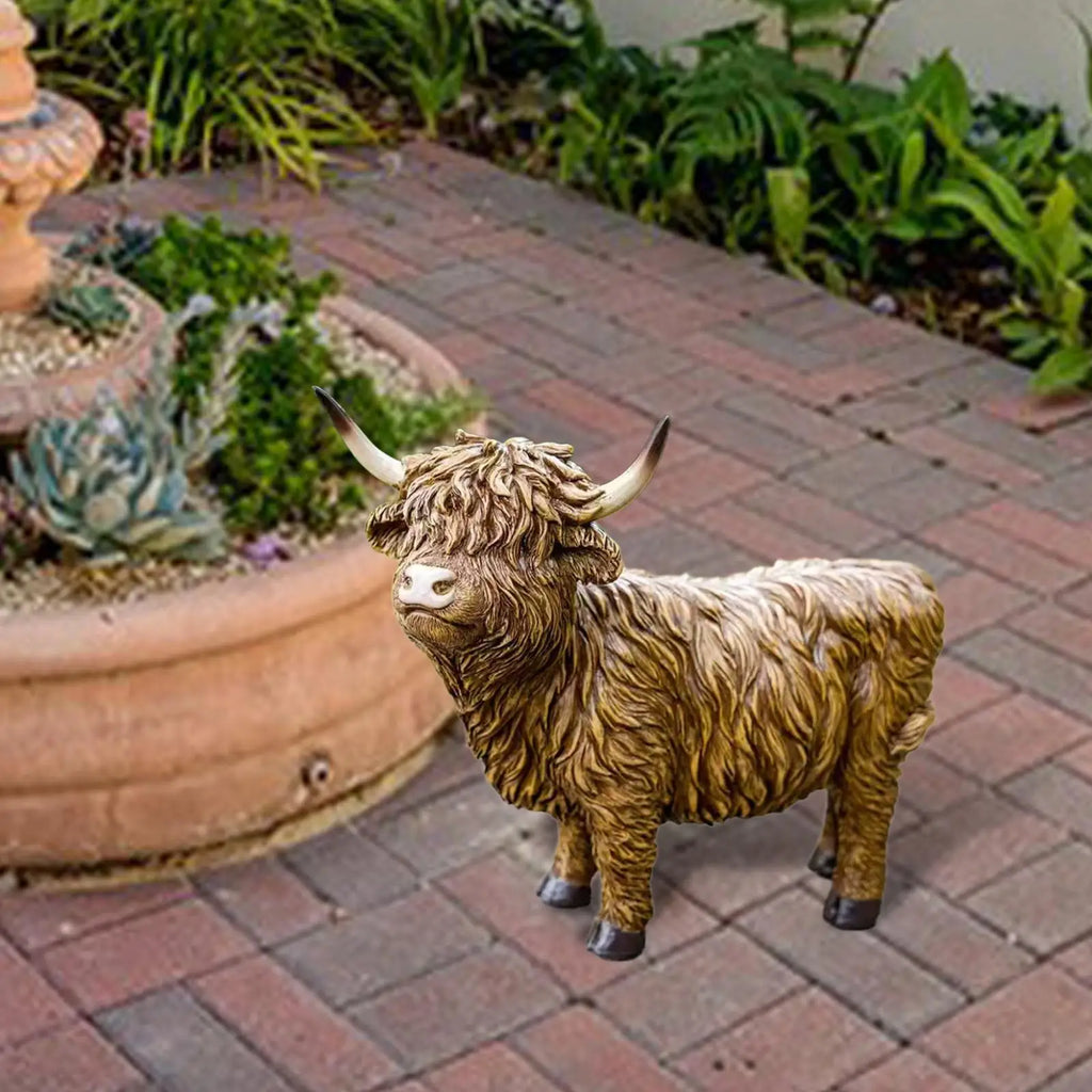 Highland Cow Figurine – Resin Garden Statue & Tabletop Decor Decorative Figurine Zpaxo Brown