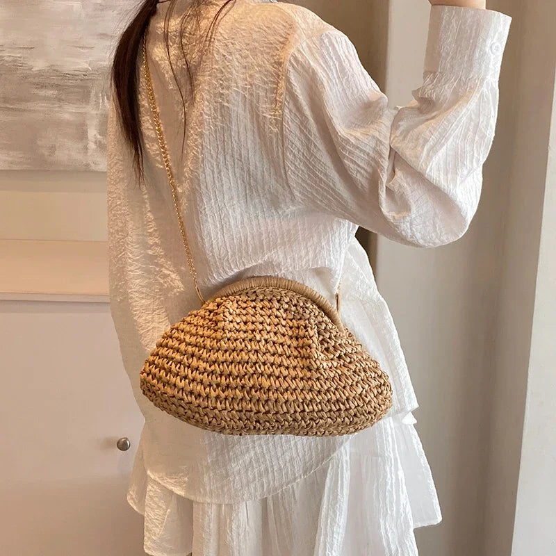 Summer New Straw Weaving Crossbody Bag Fashionable and Casual Shell Bag Women's Shoulder Bag with Excellent Texture Zpaxo