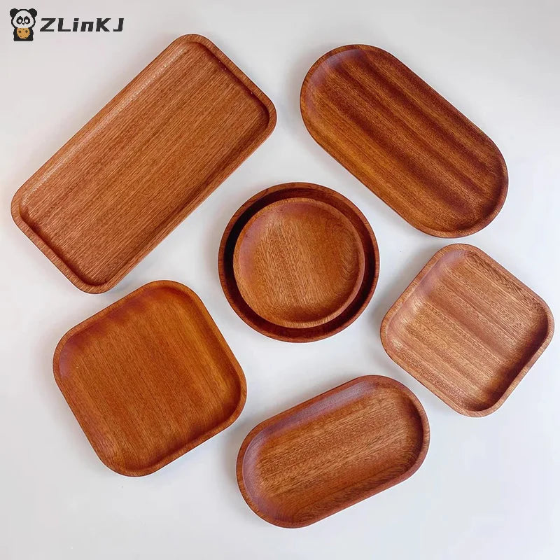 ▶1PCS Wooden Tray - Handmade Dinner Plate for Cake Bread Coffee Tea Serving Ideal for Table Decoration Zpaxo