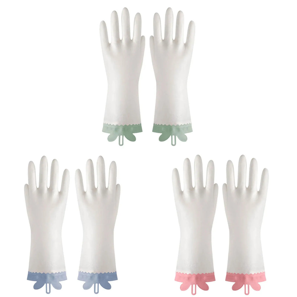 1Pair PVC Reusable Dishwashing Gloves,White Bunny Ear Lace Kitchen Gloves for Washing Dishes, 12in Long Cuff, Non-Slip Zpaxo