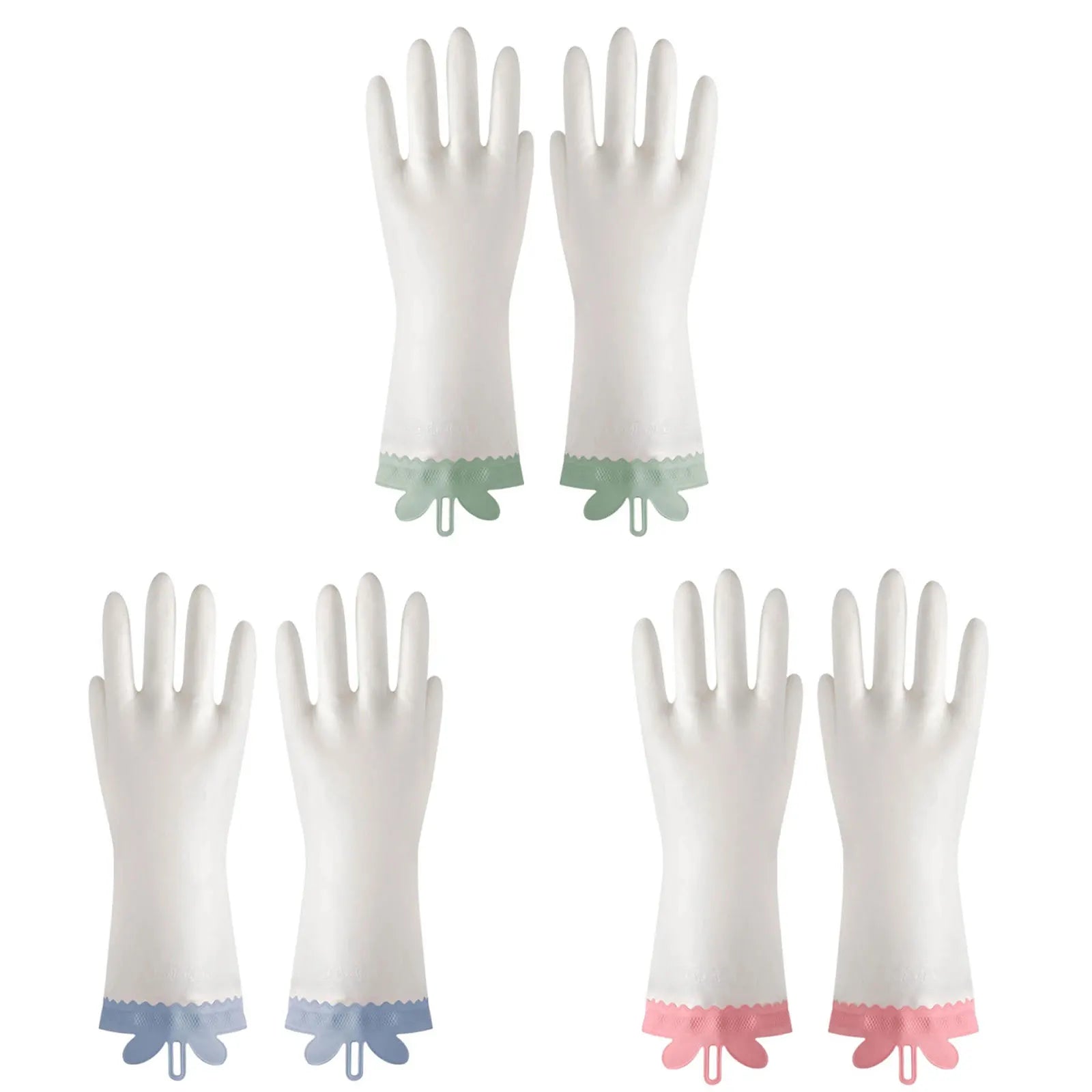 1Pair PVC Reusable Dishwashing Gloves,White Bunny Ear Lace Kitchen Gloves for Washing Dishes, 12in Long Cuff, Non-Slip Zpaxo