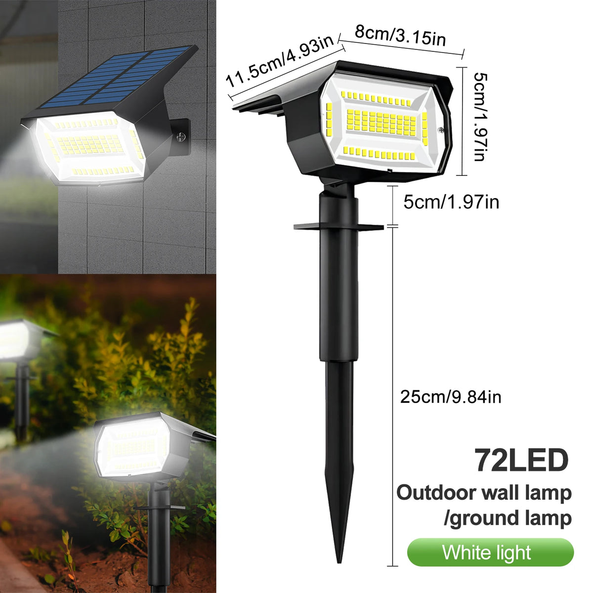Outdoor 72 LED Solar Spotlight Waterproof 3 Modes Solar Garden Landscape Light Wall Lamp Yard Lawn Pathway Walkway Decor Zpaxo 72LED White Light 1PC