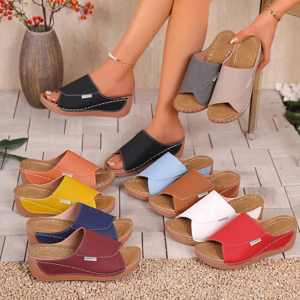 Women Slippers Thick Heel Slip-On Women Shoes 2025 New Fish Mouth Slope Heel Slippers Large Size Summer Sandals Slides Women Zpaxo