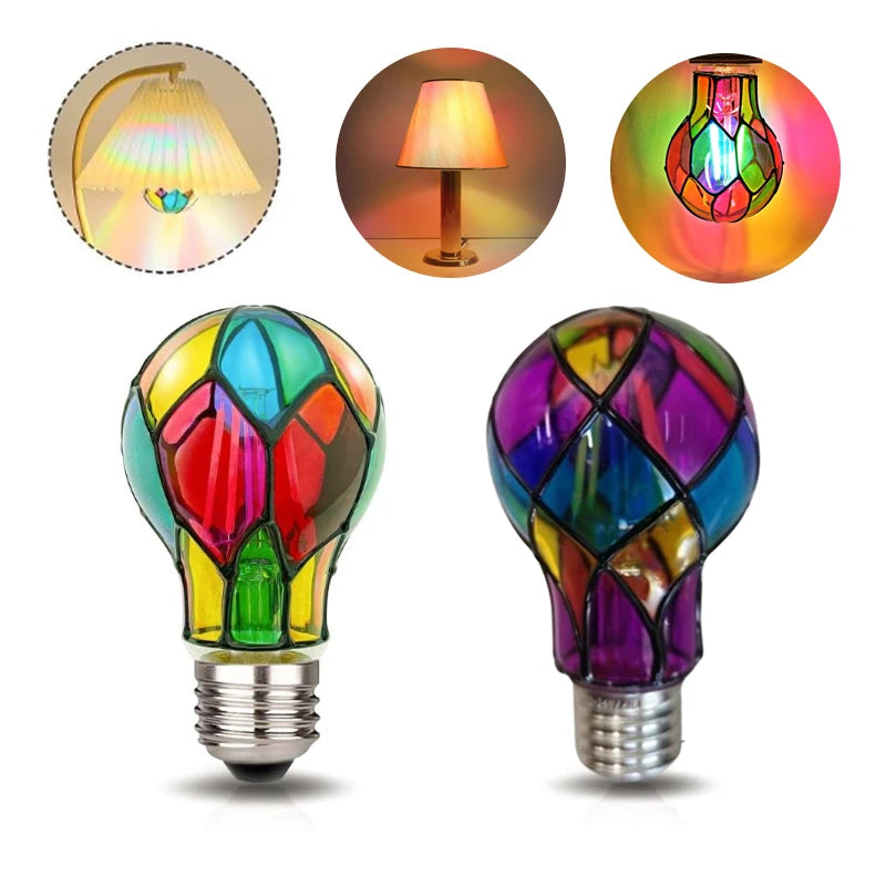4W ST64 LED Light Bulb Stained Glass Light Bulb Painted Glass E26 Base Mosaic Night Lamp Home Decor Romantic Festive Atmosphere Zpaxo