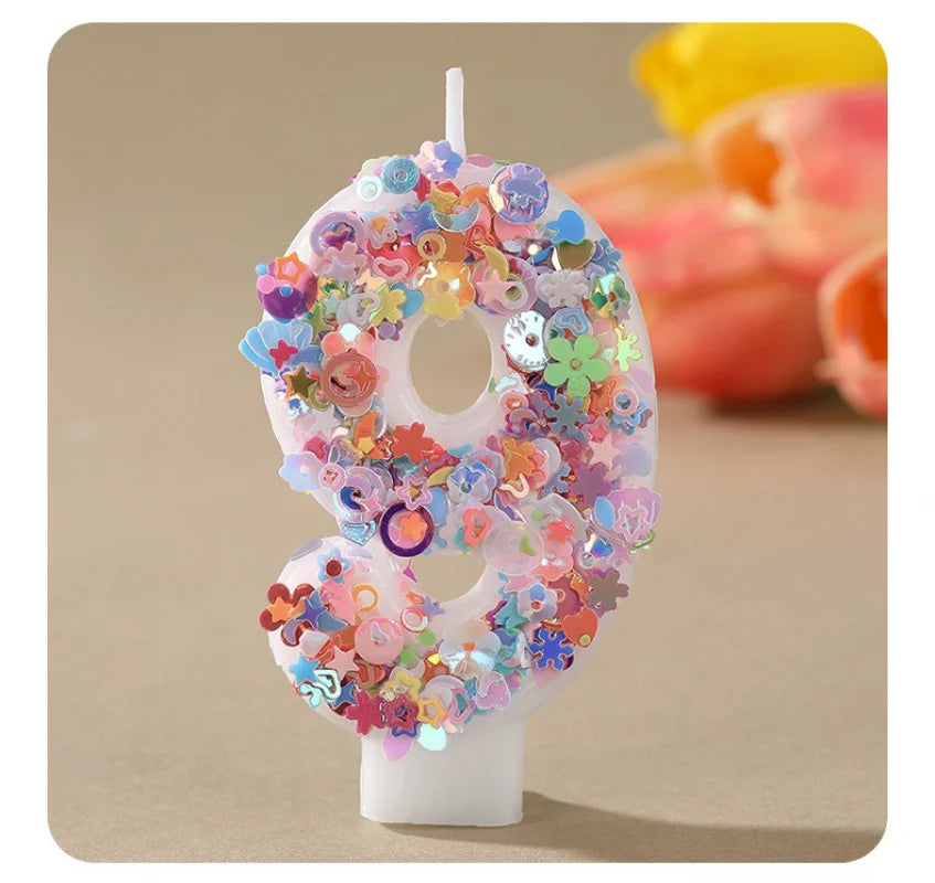 Sequined Flower Number Birthday Candles 0-9 Party Cake Decorations Zpaxo 9 B15489J
