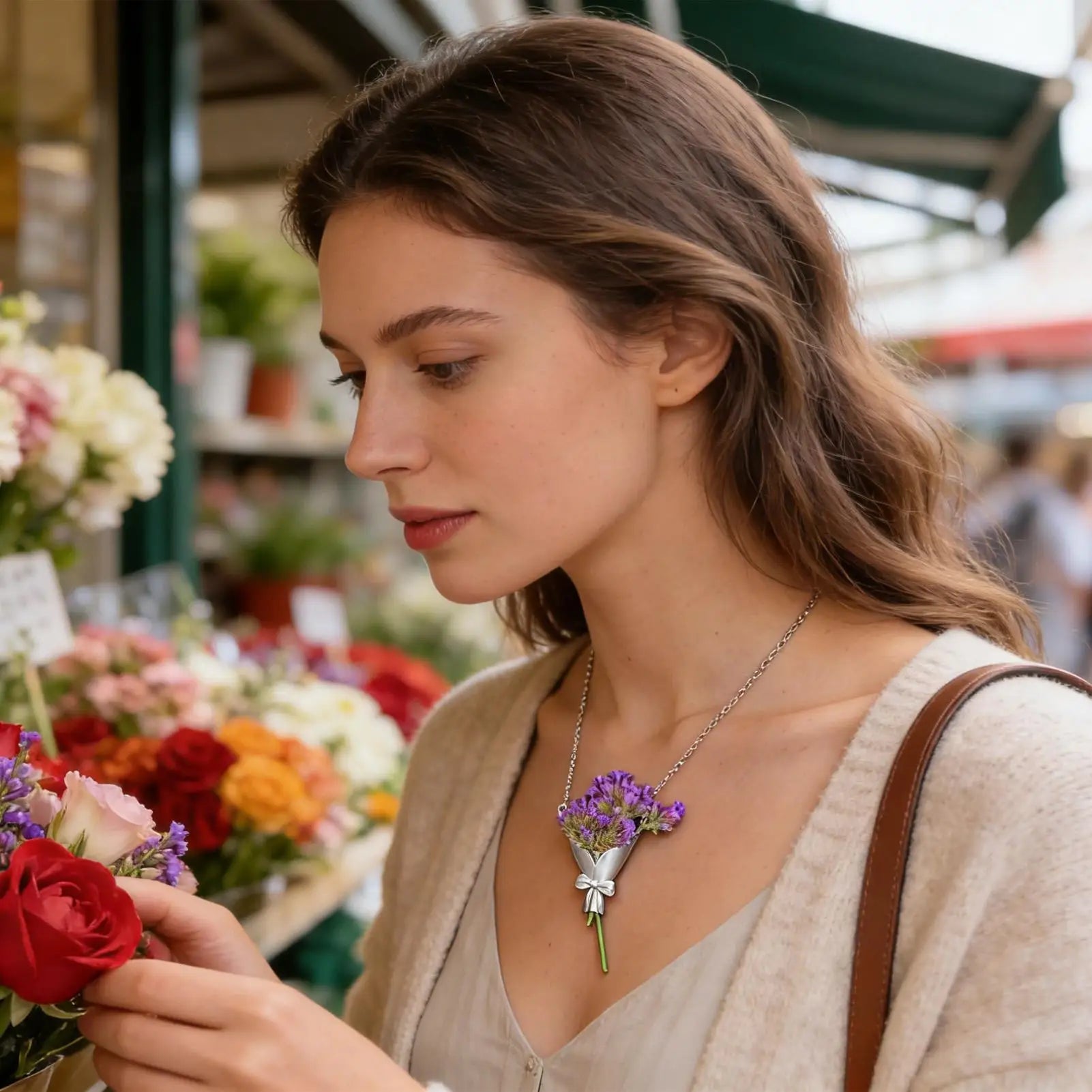 Ase Necklace Fashion Neck Jewelry Flower Bouquet Pendant Chain Girls